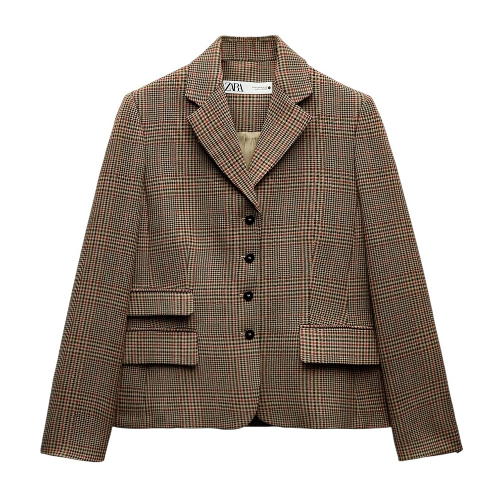 ZARA NWT Brown Tweed Plaid  Fitted Blazer in Sz S - Picture 2 of 10
